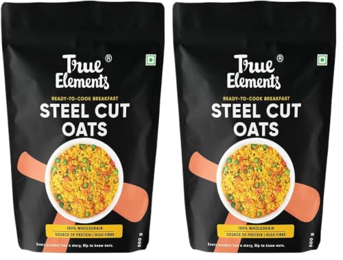 Image of True Elements Steel Cut Oats 500g | Sugar Free Oats | Healthy Breakfast | 100% Wholegrain | Diabetic Friendly Oats | Breakfast Cereal (Pack of 2)