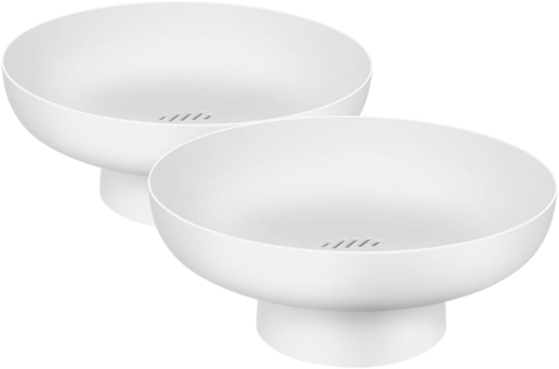 2pcs Elevated Fruit Bowl and Decorative Footed Pedestal Bowl White Kitchen Organizer for Snacks and Dessert Display on Dining Table and Coffee Table Centerpiece