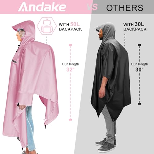 Andake Regenjacke Regenponcho Regencape Regenmantel Wasserdicht Unisex mit Kapuze 3 in 1 Multifunktional Atmungsaktiv für im Freien Camping Wandern Angeln Kirschblüte