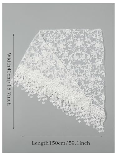 Floerns Women's Lightweight Lace Fringe Trim Triangle Scarves Hair Bandana Headscarf3