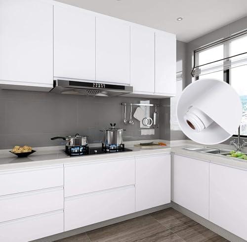 Image of WALLMATE Matte White Wallpaper White Peel and Stick Wallpaper Self-Adhesive Removable Wallpaper Thicken Waterproof Wallpaper for Kitchen Countertop Cabinet (12 inch by 96 inch)