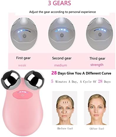 Electric Facial Wrinkle Removal Device, Y Shape 3D Roller Face Lift Tighten Massager Electric Microcurrent Lifting Wrinkle Puffiness Removal Beauty Instrument (Pink)
