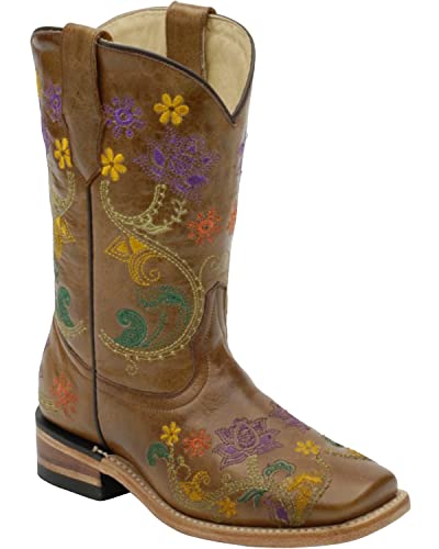 Corral Girls' Multicolor Flower Vine Boot Square Toe - G1155