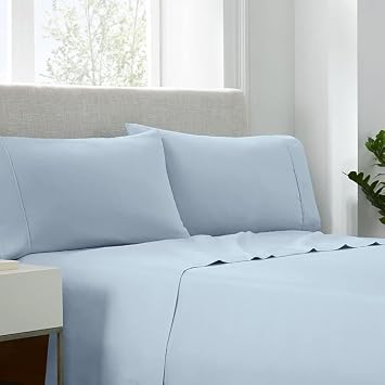 Mattress-Homes RV Camper 100% Long Staple Soft Cotton Sheets Set, 4 Piece Set, Twin 39"X75" Sheets, 15" Deep Pocket, Smooth & Soft Sateen Weave, Luxury Camper Collection Bedding Light Blue Solid