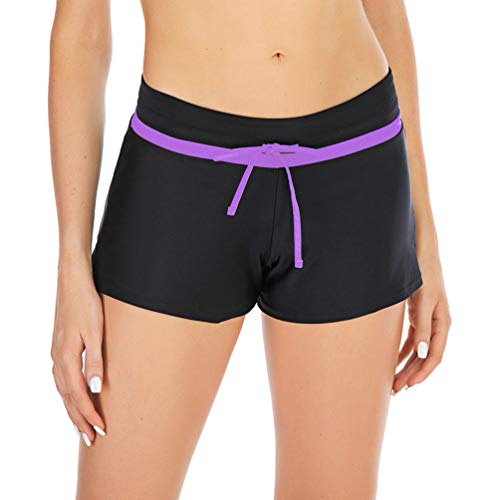 Womens Swim Shorts Waistband Swimsuit Bottom Side Split Swimwear Beach Board Shorts with Panty Liner Purple