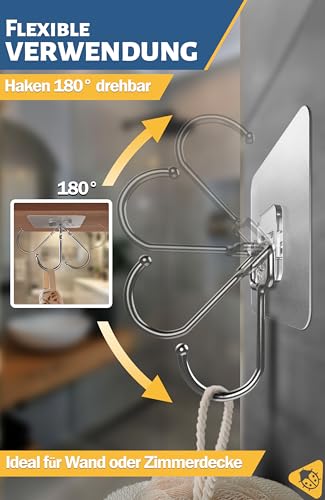 4smile Klebehaken extra stark – 10 Stück mit 15 kg Tragkraft, selbstklebende Haken, 180° drehbar, robuste Klebehaken und transparente Handtuchhaken für Wand, Deko, Küche und Bad
