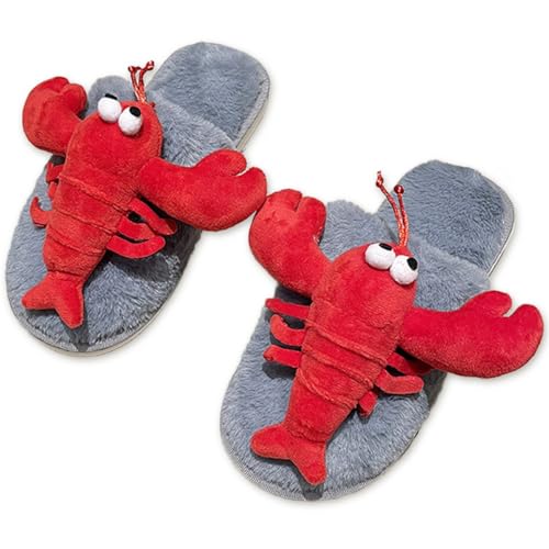 Women Lobster Animal Slippers Fuzzy Memory Foam Slippers Cozy Cute Funny House Shoes for Ladies Anti-slip Fur Plush Winter Bedroom Home Slipper Adult Indoor
