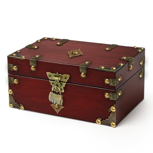 Coco Berming Vintage Schatztruhe Holz mit Zahlenschloss, Schmuckkästchen Aufbewahrungsbox,...