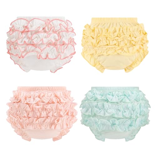 Infant Bloomers Underwear Ruffle Diaper Cover for Baby Girls Toddler Kids Cotton Shorts Panties 4-Pack