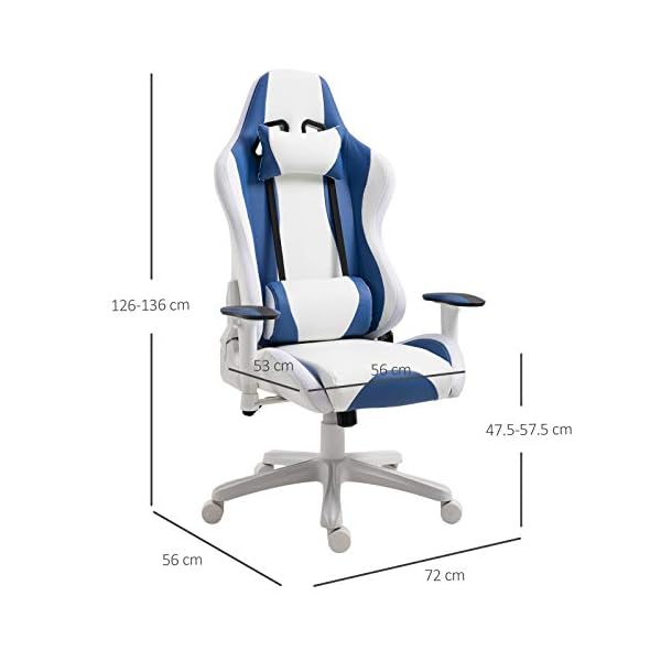 Vinsetto LED Light Racing Chair Ergonomic PU Leather Thick Padding High Back w/Removable Pillows Adjustable Height 5 Wheels 360° Swivel Rocking Gaming Chair - Image 5