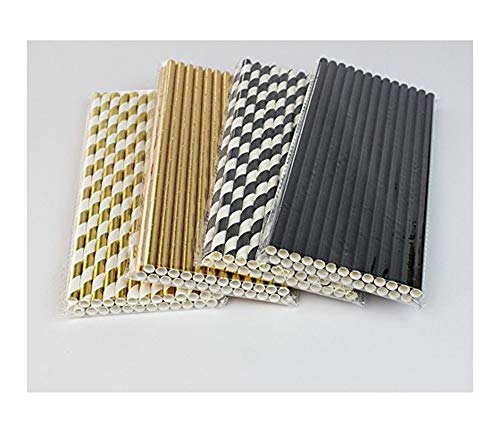 Pitillos de Papel Biodegradables Dorados y Negros 100 Pzs 19.7 cm miniatura 2