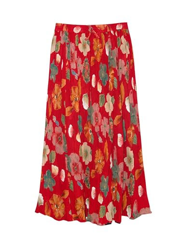 LA CERA Women's Plus Size Crinkled Reversible Printed Skirt, Flowy Midi Skirt, Floral Midi Skirts, 100% Cotton, Machine Wash4