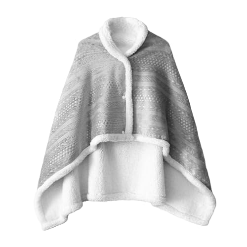 Manta portátil de franela de 85 x 120 cm, chal de franela gruesa, manta en relieve para casa, oficina, viajes en coche, con cierre de botón, para mayor comodidad, relajación en invierno, Gris Claro