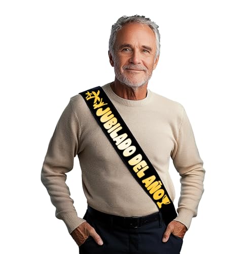 TROOKEE - Banda Jubilacion Hombre Fabricada en España - Regalos Jubilacion - Decoración Feliz Jubilación - Decoración Fiesta Jubilación - Banda Recién Jubilado - Color Negro y Dorado, 180 cm TROOKEE - Banda Jubilacion Hombre Fabricada en España - Regalos Jubilacion - Decoración Feliz Jubilación - Decoración Fiesta Jubilación - Banda Recién Jubilado - Color Negro y Dorado, 180 cm