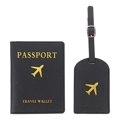 PACKOVE Conjunto de capa de passaporte e etiqueta de bagagem, suporte de passaporte, etiqueta de via