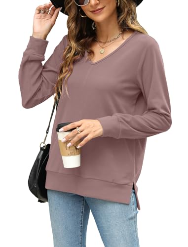 Bosmeer Womens Pullover Sweaters V Neck Lightweight Tunic Tops Fall Fashion 2023 Dusty Pink X-Large thumb #2