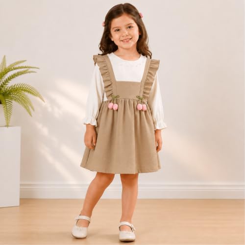 Image of Baby Girls Pink Frock Dress with White Full Sleeves | Cute Casual Dress for Girls | Stylish Flared Knee Length Kids Dress | Birthday, Festive & Everyday Wear