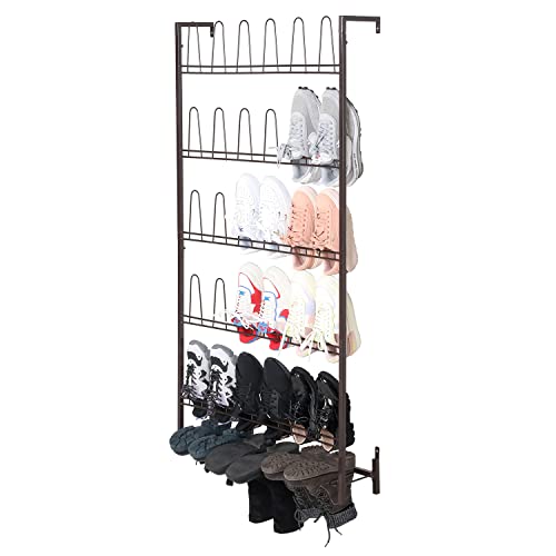 Mygift 5-Tier Wall Mounted Dark Brown Metal 18 Pair Boot And Shoe Storage Rack Organizer Stand #TOP3