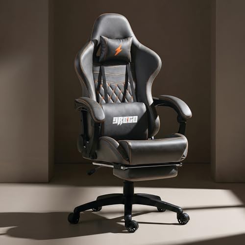 BAYBEE Drogo Multi-Purpose Ergonomic Gaming Chair with 7 Way Adjustable Seat, Head & USB Massager, PU Leather Lumbar Pillow Home & Office Chair with Full Reclining Back Footrest (Emperor Grey)