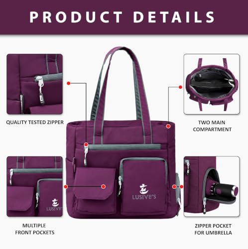 Image of Lusive's Double Pocket Handbag for Women: Stylish, Ideal Companion for Work, Travel, Polyester Material, Spacious 10-liter Capacity, 6 Pockets. (Black & Grey)