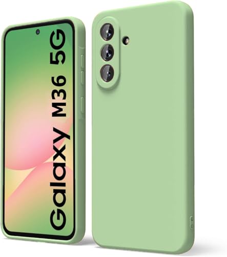 Image of DIZORO Microfiber Candy Cover for Samsung Galaxy M36 5G Full Camera Protection Premium Liquid Silicon Case Flexible Bumper Case for Samsung Galaxy m36 5G Matcha Green