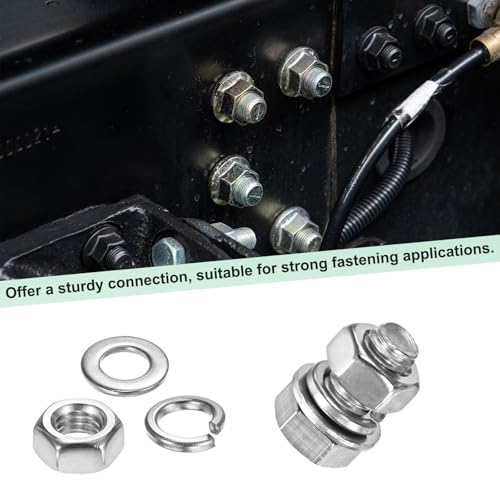 Image of M METERXITY 4-Pack Hex Head Screw Bolt with Nuts Flat & Lock Washers M5x8mm Stainless Steel Bolts and Nuts Kit Fully Threaded Metric Bolt Assortment for Equipment /Machinery