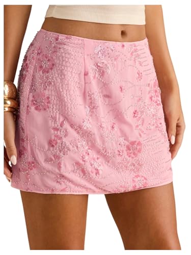 MakeMeChic Women's Summer Floral Sequin Skirt Low Waist Party Mini Skirts