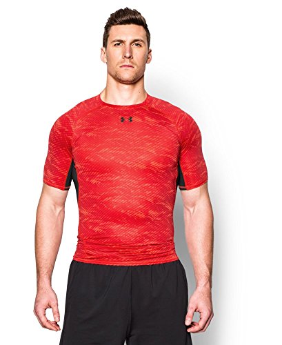 Under Armour Men's HeatGear Armour Printed Short Sleeve Compression Shirt, Rocket Red (984)/Black, Large