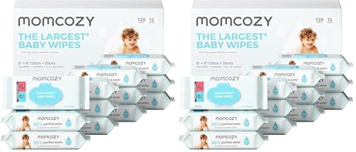 Image of Momcozy Baby Wipes Plus Wipes -Size, Thickness, Moisture, Softness & Scenario Plus, 99% Water-Based Wet-Wipes, Unscented & Hypoallergenic, Gentle for Sensitive Skin, 60 Count (Pack of 24)