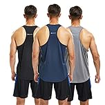 frueo 3 Pack Running Muscle Tank Top for Men Quick Dry Gym Vest Men Breathable Y-Back Shirts Training Bodybuilding Vests (20418) Black Gray Navy-XL