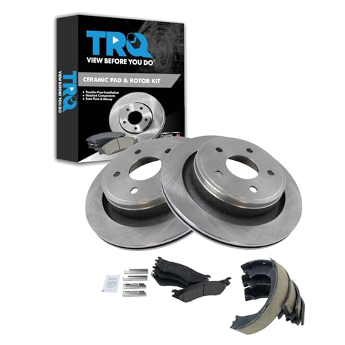 Image of TRQ Rear Brake Pad and Rotor Set Ceramic Parking Shoe Compatible with 2004-2006 Dodge Ram 1500