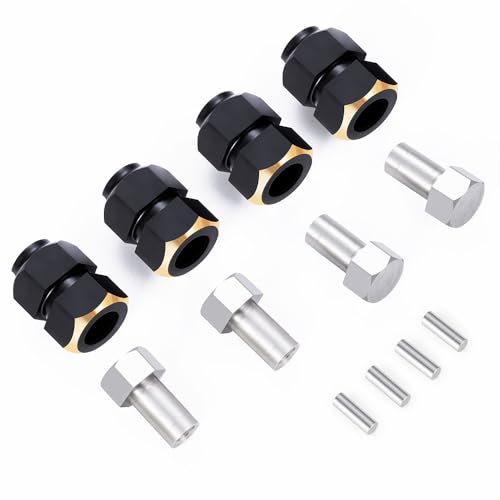 MORLORDY 4Pcs Extended Wheel Hex Hubs Brass Counterweight Hex Adaptor for TRX4M 1/18 RC Crawler Car Upgrade Parts (Black)