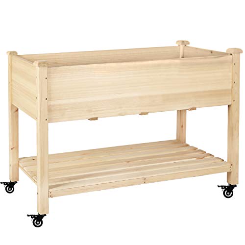MUPATER Raised Garden Bed Planter Box with Four Wheels and Legs for Herbs and Vegetables, Elevated Garden Bed with Drainage Holes for Outdoor Indoor, 47.2''W x 22.8''D x 32.5''H, Natural Wood