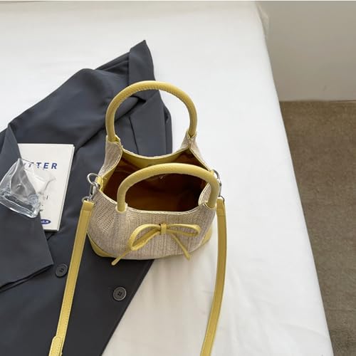 Bow Tie Tote Bag for Women, Straw Beach Bag Large Capacity, Handbag for Vacation Travel Daily(Yellow)4