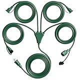 Eversimpleinc 1 to 4 Splitter Extension Cord (Combined 46 FT, End to End 28 FT), 3 Prong Plug with 4 Extended Outlets, with Weatherproof Covers for Indoor and Outdoor