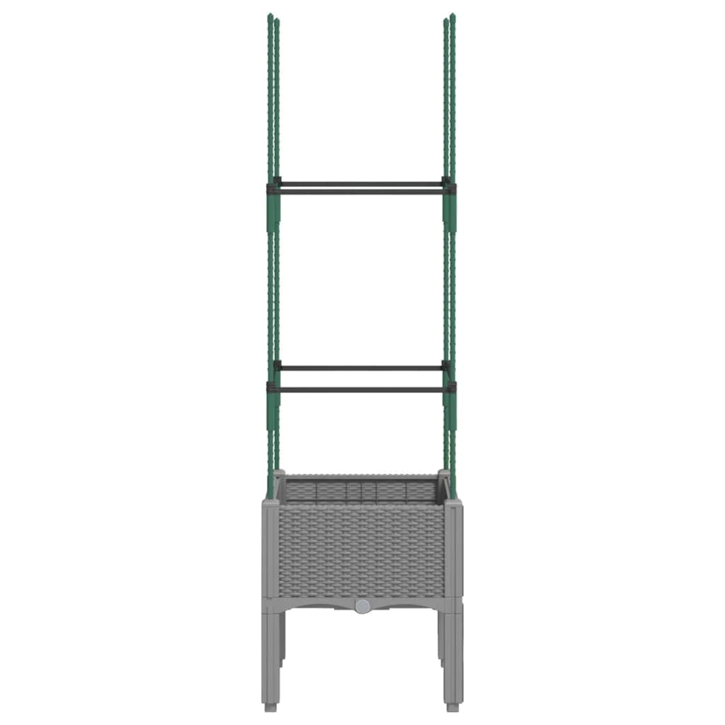 Macetero con enrejado, gris claro, 40 x 40 x 142,5 cm, plástico PP, maceta elevada para plantas trepadoras, jardín y terraza, aspecto de ratán, resistente y resistente a los golpes