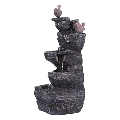 27 Inch 5-Tier Cascading Rock Water Fountain with LED Lights, Resin Imitation Stone Outdoor Waterfall Fountain for Garden Patio Yard Deck
