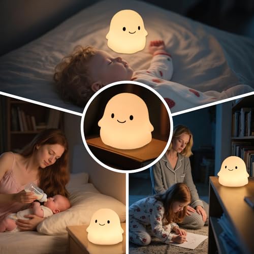 Image of Rytinazzz Halloween Ghost Night Light, 50-Hour Battery & Pat Control, Cute Squishy Lamp for Kids Room Decor, USB Rechargeable with Timer, Cute Home Decor