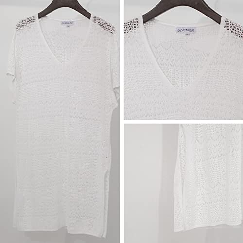 Eanuer Women's Swimming Cover Ups Beach Crochet Bathing Loose V-Neck Summer Bikini Beach Pool Swimwear White #TOP4