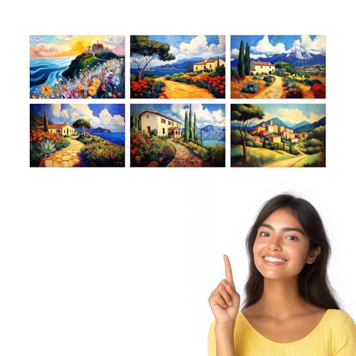 Image of SiddArtify Scenic Landscape Wall Art Prints Set - Impressionist House Poster Decor for Living Room Bedroom Office - 12x18 inch Board Pack of 6