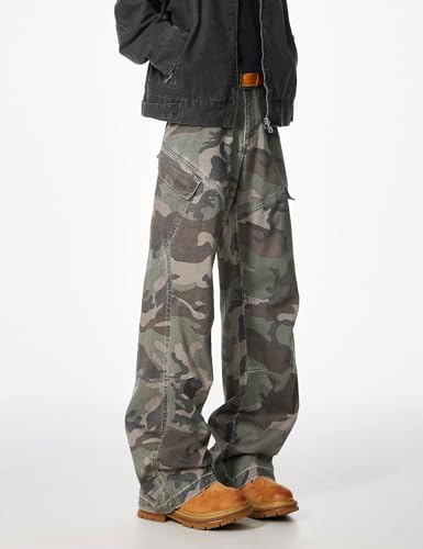 Silent Vortex Men's Y2k Baggy Camo Cargo Pants Loose Fit Hip Hop Wide Leg Parachute Pants Streetwear4