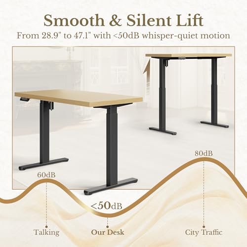 Image of ErGear Electric Standing Desk, 48 Inch Adjustable Height Sit Stand Up Desk with 1.18 inch Thickness Whole-Piece Desktop, Computer Office Desk for Home Office, Light Walnut