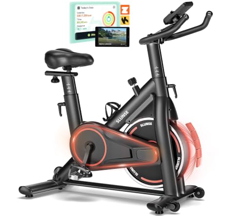 Image of Exercise Bike, Adjustable Magnetic Resistance Stationary Bikes for Home with App Compatible, Silent Indoor Cycling Bike with 350lbs Weight Capacity Comfortable Seat, Digital Monitor & Phone Mount