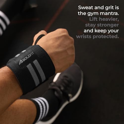 Boldfit Polyester Wrist Supporter for Gym Wrist Band for Men Gym & Women with Thumb Loop Straps Accessories for Men Hand Grip & Wrist Support Sports Straps for Gym, Weightlifting -(Grey) (Image - 6)