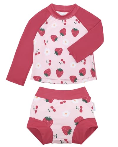 Image of ALVA 2 Pcs Long Sleeve Rash Guard Swim Diaper Sets, Baby Toddler Swimsuit UPF 50+ Sun Protection for Boy and Girl