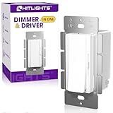 HitLights LED Driver and Dimmer Switch in One 60W, 120V AC to 12V DC, Compatible with Most Solid Color 12V Strip Tape Lights, UL Listed, Single-Pole/3-Way, EZDim Pro, White