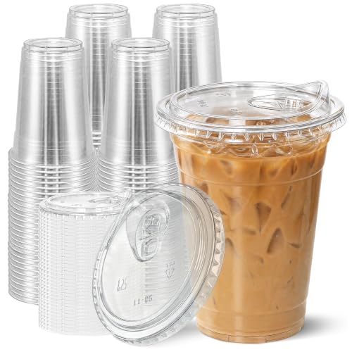 Image of Ginkgo 100 Pack 20 oz Clear Plastic Cups with Strawless Sip Lids