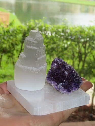 ZnranyiiXY Meditation Crystal Kit Amethys clustrer Selenite Charging Plate and Tower