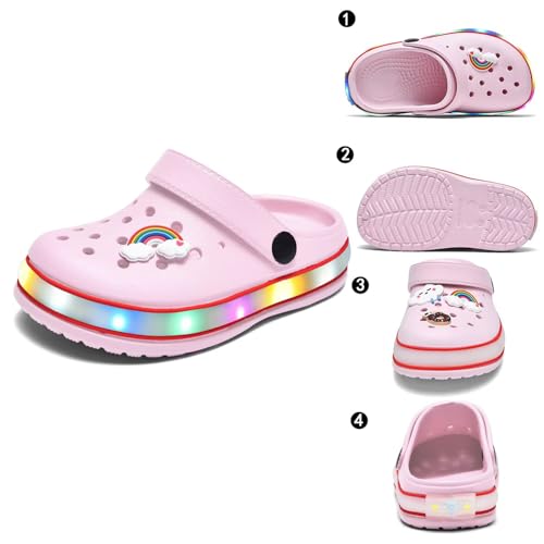 Image of XPKWS Toddler Kids Clogs Boys Girls LED Garden Shoes Light up Sandals Slip on Quick Dry Beach Slippers