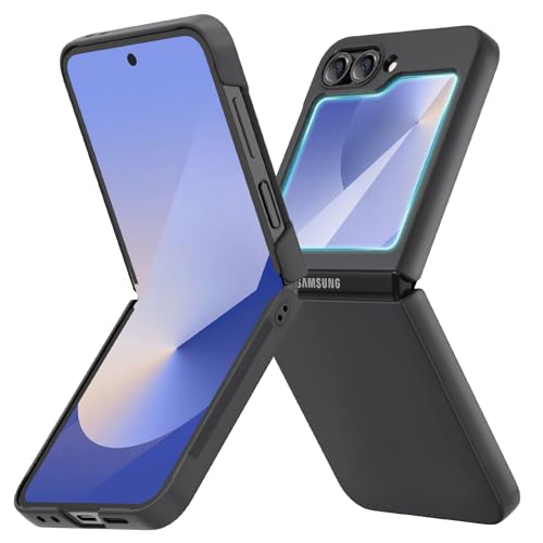 Ruky for Z Flip 6 Case, Full Body Cover Hard PC Ultra-Thin Anti-Scratches Shockproof, Support Wireless Charging Protective Phone Case for Samsung Galaxy Z Flip 6, Black